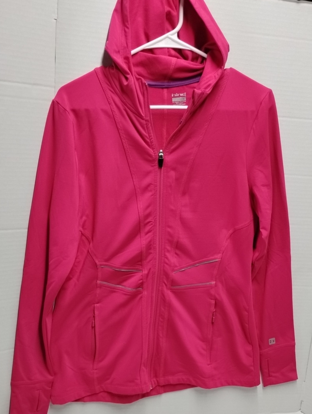 Hind Women's Bright Pink Hooded Utility Jacket Full Zip Large